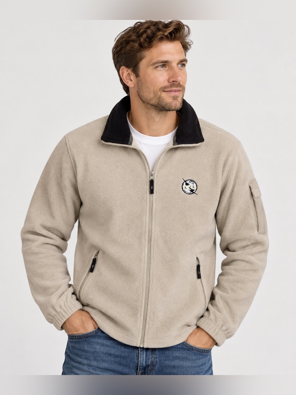 SOL’S Colorado Vintage Fleece Jacket Men’s L Beige Tan Black Full Zip Outdoor